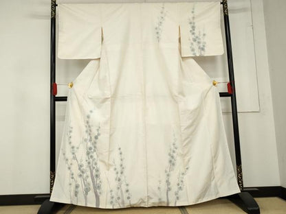平和屋着物●訪問着 紬地 作家物 手描き 槍梅 正絹 逸品 AABD6307cs