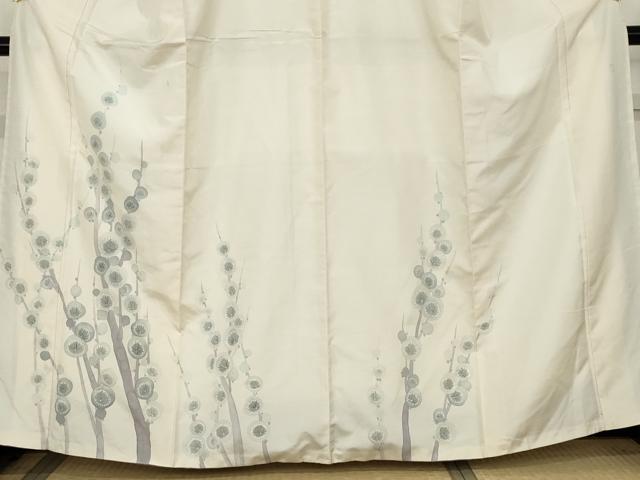 平和屋着物●訪問着 紬地 作家物 手描き 槍梅 正絹 逸品 AABD6307cs