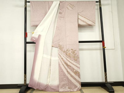 平和屋着物●訪問着 絞り 刺繍 枝花文 金糸 金彩 やまと誂製 正絹 逸品 AABD6314cs