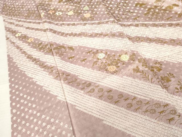 平和屋着物●訪問着 絞り 刺繍 枝花文 金糸 金彩 やまと誂製 正絹 逸品 AABD6314cs