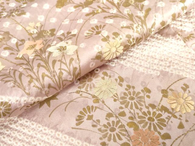 平和屋着物●訪問着 絞り 刺繍 枝花文 金糸 金彩 やまと誂製 正絹 逸品 AABD6314cs