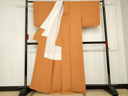 平和屋着物●上質な色無地 密柑色 正絹 逸品 AABD6321cs