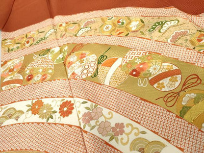 平和屋着物●豪華色留袖　駒刺繍　吉祥花鈴文　金糸　金彩　正絹　逸品　AABD6322cs