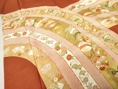 平和屋着物●豪華色留袖　駒刺繍　吉祥花鈴文　金糸　金彩　正絹　逸品　AABD6322cs