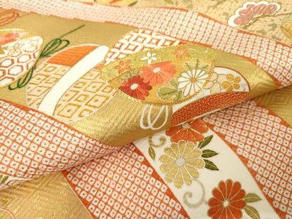 平和屋着物●豪華色留袖　駒刺繍　吉祥花鈴文　金糸　金彩　正絹　逸品　AABD6322cs