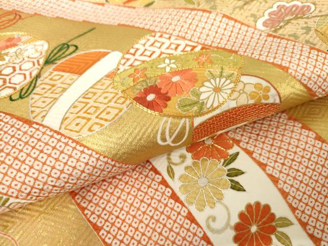平和屋着物●豪華色留袖　駒刺繍　吉祥花鈴文　金糸　金彩　正絹　逸品　AABD6322cs
