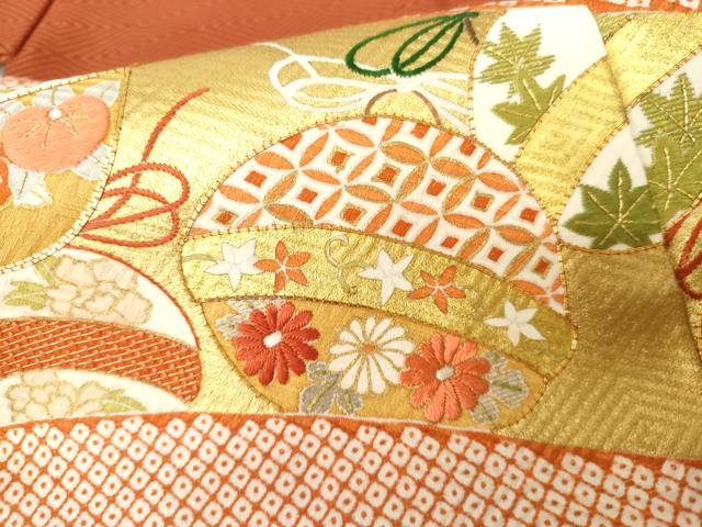 平和屋着物●豪華色留袖　駒刺繍　吉祥花鈴文　金糸　金彩　正絹　逸品　AABD6322cs