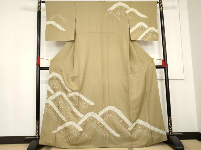 平和屋着物●訪問着 絞り 刺繍 重ね山松竹梅花文 金彩 正絹 逸品 AABD6329cs