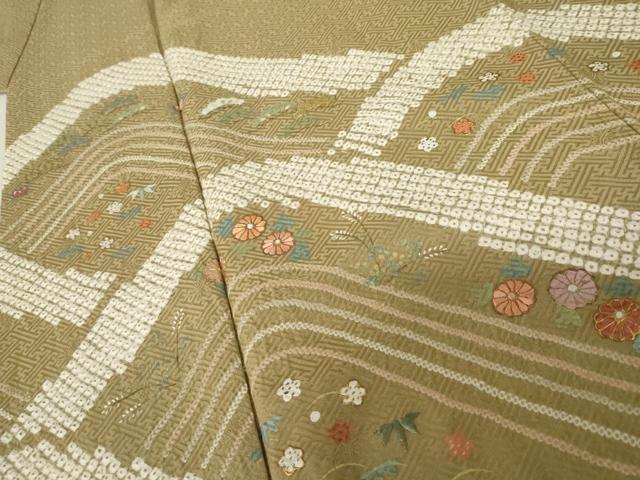 平和屋着物●訪問着 絞り 刺繍 重ね山松竹梅花文 金彩 正絹 逸品 AABD6329cs