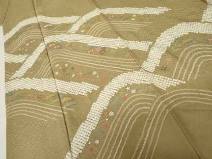 平和屋着物●訪問着 絞り 刺繍 重ね山松竹梅花文 金彩 正絹 逸品 AABD6329cs