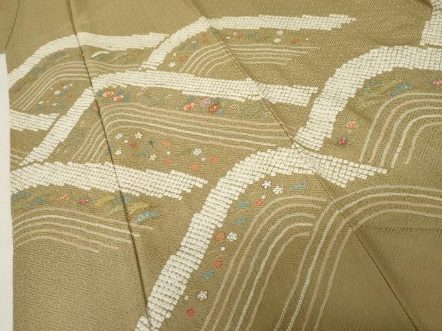 平和屋着物●訪問着 絞り 刺繍 重ね山松竹梅花文 金彩 正絹 逸品 AABD6329cs