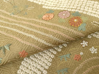 平和屋着物●訪問着 絞り 刺繍 重ね山松竹梅花文 金彩 正絹 逸品 AABD6329cs