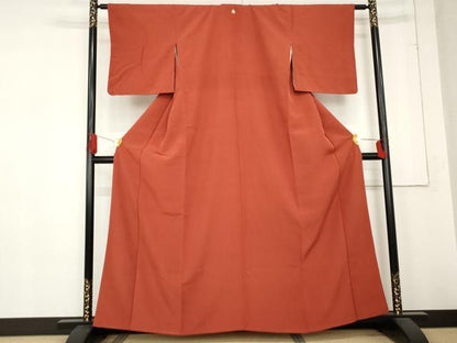 平和屋着物●上質な色無地　樺色　正絹　逸品　AABD6333cs