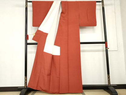 平和屋着物●上質な色無地　樺色　正絹　逸品　AABD6333cs