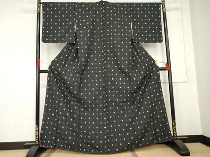 平和屋着物●小紋　チェス柄　洗える着物　未使用　AABD6337cs