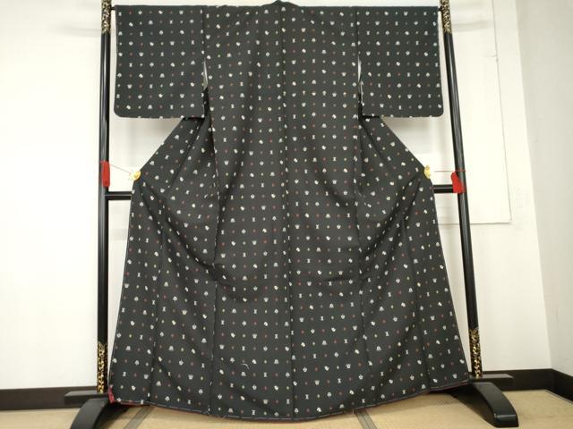 平和屋着物●小紋　チェス柄　洗える着物　未使用　AABD6337cs