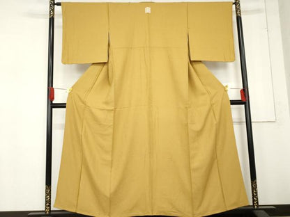 平和屋着物●上質な色無地　草花地紋　芥子色　正絹　逸品　AABD6341cs