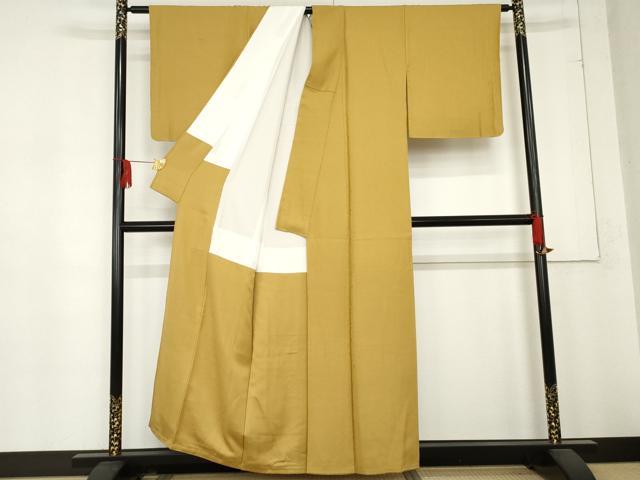 平和屋着物●上質な色無地　草花地紋　芥子色　正絹　逸品　AABD6341cs