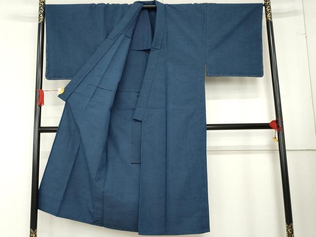 平和屋着物▽男性 紬 アンサンブル 単衣 色無地 瑠璃色 未使用 AABD6363cs