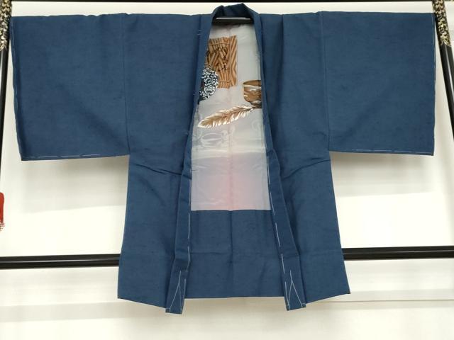 平和屋着物▽男性 紬 アンサンブル 単衣 色無地 瑠璃色 未使用 AABD6363cs