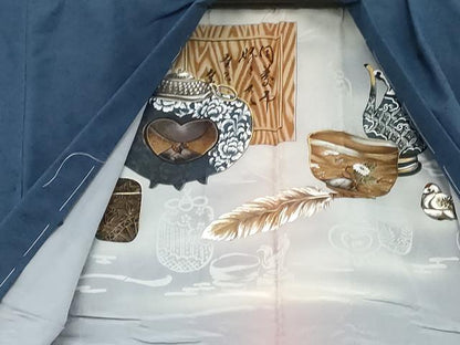 平和屋着物▽男性 紬 アンサンブル 単衣 色無地 瑠璃色 未使用 AABD6363cs