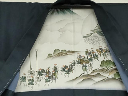 平和屋着物●男性　紬　アンサンブル　亀甲柄　キングサイズ　正絹　逸品　AABD6369cs