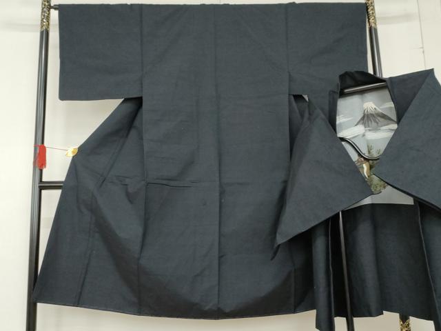 平和屋着物●男性 紬 アンサンブル 色無地 濃藍色 正絹 逸品 未使用 AABD6384cs