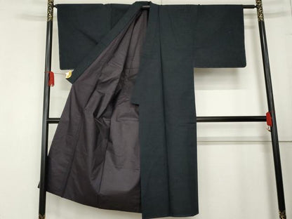 平和屋着物●男性 紬 アンサンブル 色無地 濃藍色 正絹 逸品 未使用 AABD6384cs