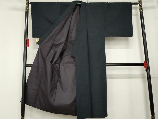 平和屋着物●男性 紬 アンサンブル 色無地 濃藍色 正絹 逸品 未使用 AABD6384cs