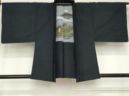 平和屋着物●男性 紬 アンサンブル 色無地 濃藍色 正絹 逸品 未使用 AABD6384cs