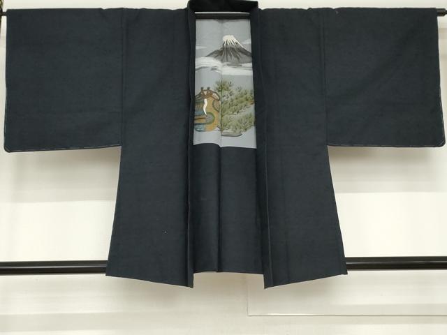 平和屋着物●男性 紬 アンサンブル 色無地 濃藍色 正絹 逸品 未使用 AABD6384cs