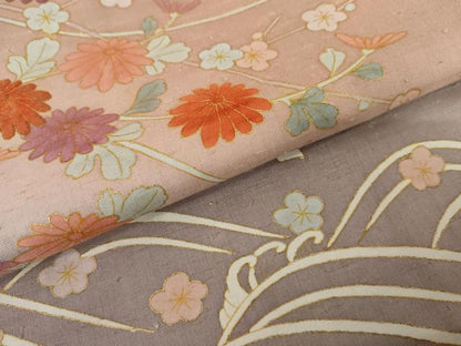 平和屋着物●訪問着　紬地　刺繍　立波枝花文　金彩　正絹　逸品　AABD6397cs