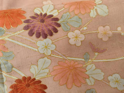 平和屋着物●訪問着　紬地　刺繍　立波枝花文　金彩　正絹　逸品　AABD6397cs