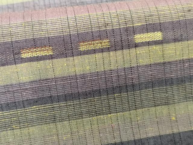 平和屋着物●桔梗紬 横段文 反端付き 正絹 逸品 AABD6407cs