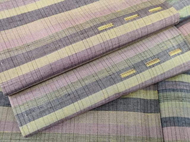 平和屋着物●桔梗紬 横段文 反端付き 正絹 逸品 AABD6407cs