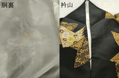 平和屋着物●上質な紬　花唐草文　楓　黒地　正絹　逸品　AABD6410cs