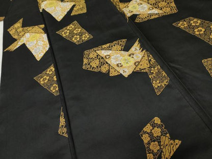平和屋着物●上質な紬　花唐草文　楓　黒地　正絹　逸品　AABD6410cs