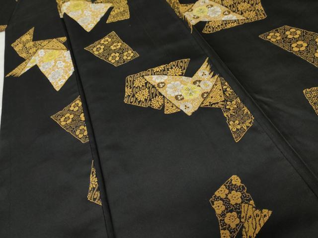 平和屋着物●上質な紬　花唐草文　楓　黒地　正絹　逸品　AABD6410cs