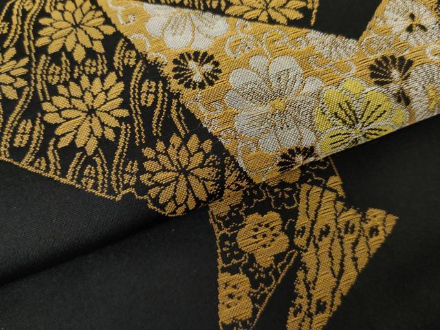 平和屋着物●上質な紬　花唐草文　楓　黒地　正絹　逸品　AABD6410cs