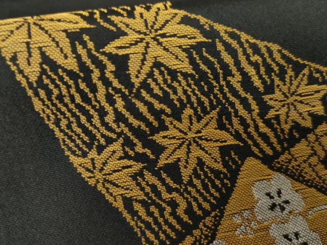 平和屋着物●上質な紬　花唐草文　楓　黒地　正絹　逸品　AABD6410cs