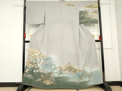 平和屋着物●訪問着　浜松飛鶴風景文　暈し染め　正絹　逸品　AABD6417cs