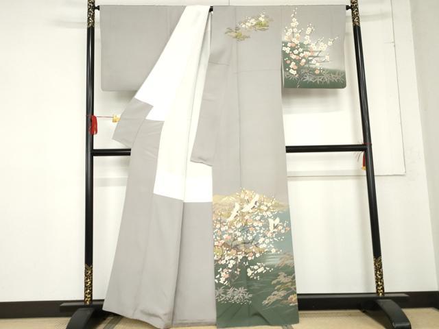 平和屋着物●訪問着　浜松飛鶴風景文　暈し染め　正絹　逸品　AABD6417cs