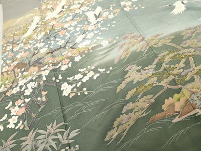 平和屋着物●訪問着　浜松飛鶴風景文　暈し染め　正絹　逸品　AABD6417cs