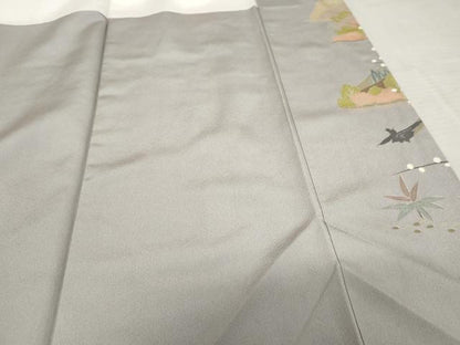 平和屋着物●訪問着　浜松飛鶴風景文　暈し染め　正絹　逸品　AABD6417cs
