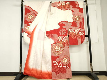 平和屋着物●豪華振袖　絞り　駒刺繍　舞花桐文　正絹　逸品　AABD6432cs