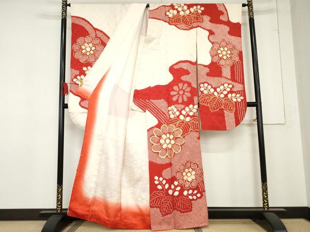 平和屋着物●豪華振袖　絞り　駒刺繍　舞花桐文　正絹　逸品　AABD6432cs