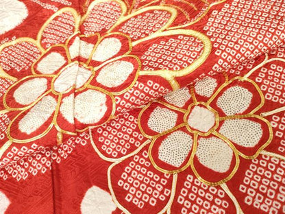 平和屋着物●豪華振袖　絞り　駒刺繍　舞花桐文　正絹　逸品　AABD6432cs