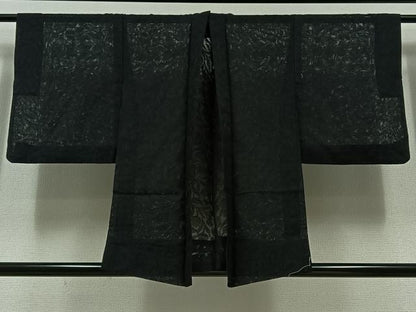 平和屋着物▽羽織 スリーシーズン 春夏秋 塵除け 草花地紋 暗黒色 正絹 逸品 AABD6442jh