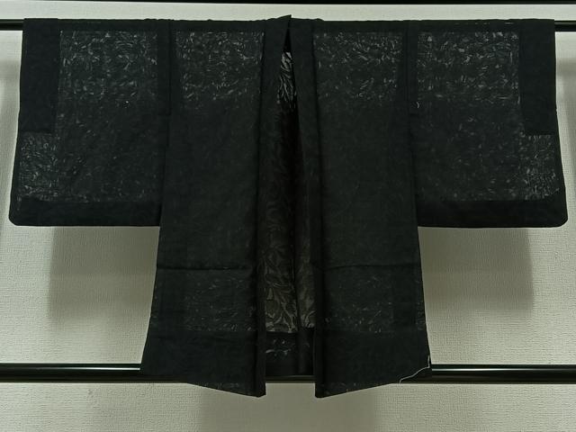 平和屋着物▽羽織 スリーシーズン 春夏秋 塵除け 草花地紋 暗黒色 正絹 逸品 AABD6442jh