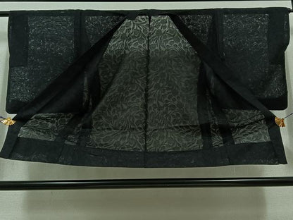 平和屋着物▽羽織 スリーシーズン 春夏秋 塵除け 草花地紋 暗黒色 正絹 逸品 AABD6442jh